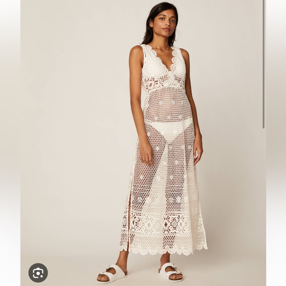 NWT! Oysho White Long Crotchet Dress! Size L.